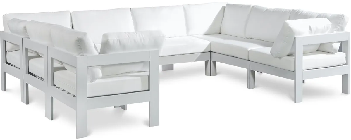 Nizuc - Outdoor Patio 8 Piece Modular U-Shaped Sectional With White Frame - White
