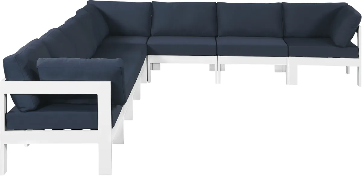 Nizuc - Outdoor Patio 8 Piece Modular Sectional With White Frame - Navy