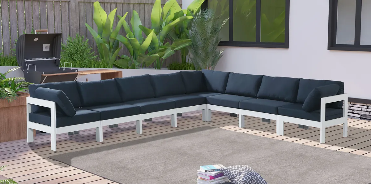 Nizuc - Outdoor Patio 8 Piece Modular Sectional With White Frame - Navy - View 2