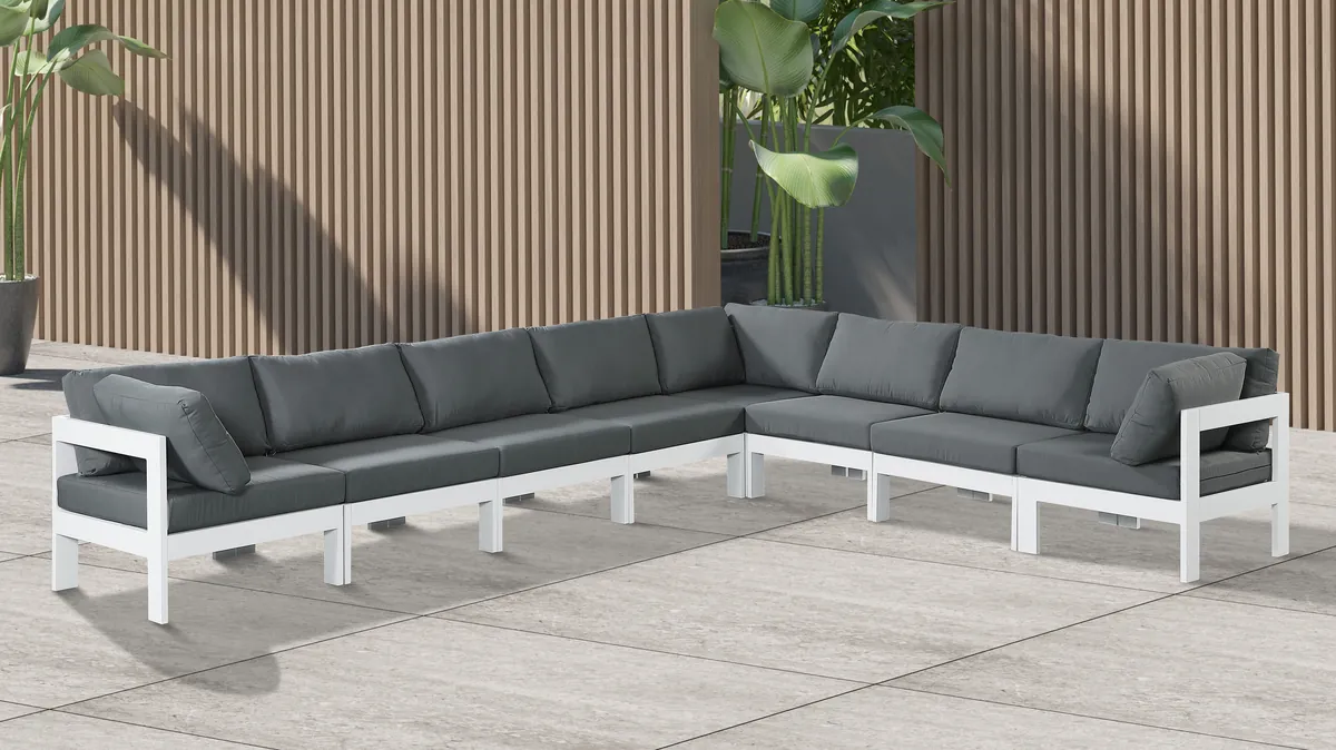 Nizuc - Outdoor Patio 8 Piece Modular Sectional With White Frame - Gray - View 2