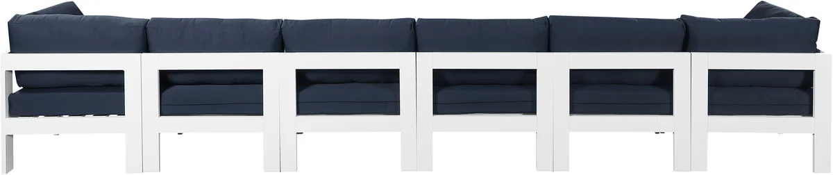 Nizuc - Outdoor Patio 6 Seat Modular Sofa With White Frame - Navy
