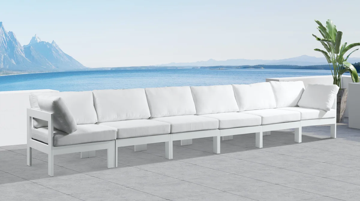 Nizuc - Outdoor Patio 6 Seat Modular Sofa With White Frame - White - View 2
