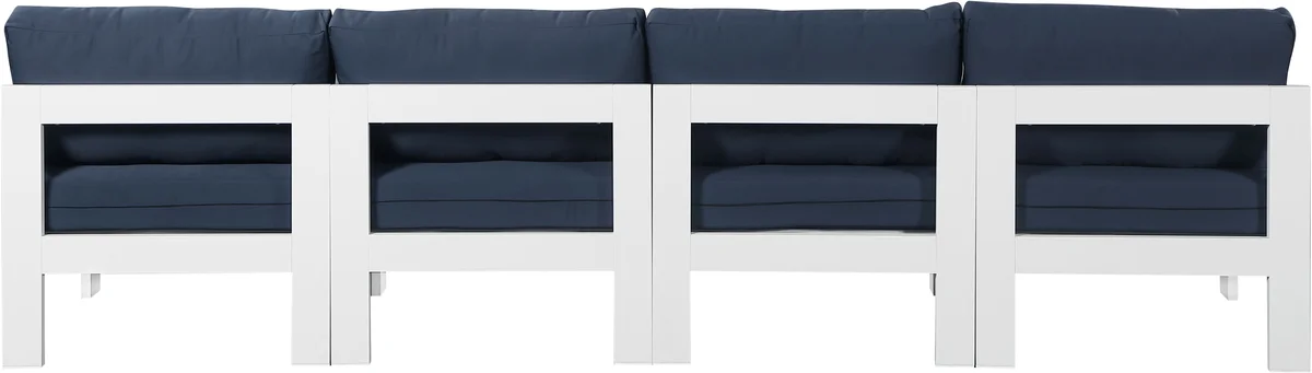 Nizuc - Outdoor Patio 4 Seat Armless Modular Sofa With White Frame - Navy