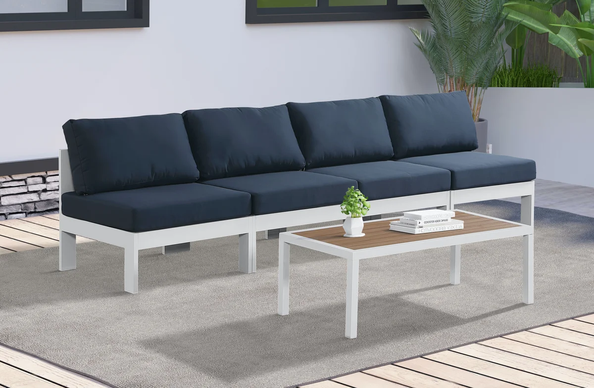Nizuc - Outdoor Patio 4 Seat Armless Modular Sofa With White Frame - Navy - View 2
