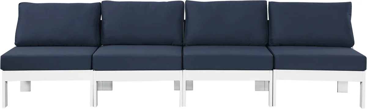 Nizuc - Outdoor Patio 4 Seat Armless Modular Sofa With White Frame - Navy