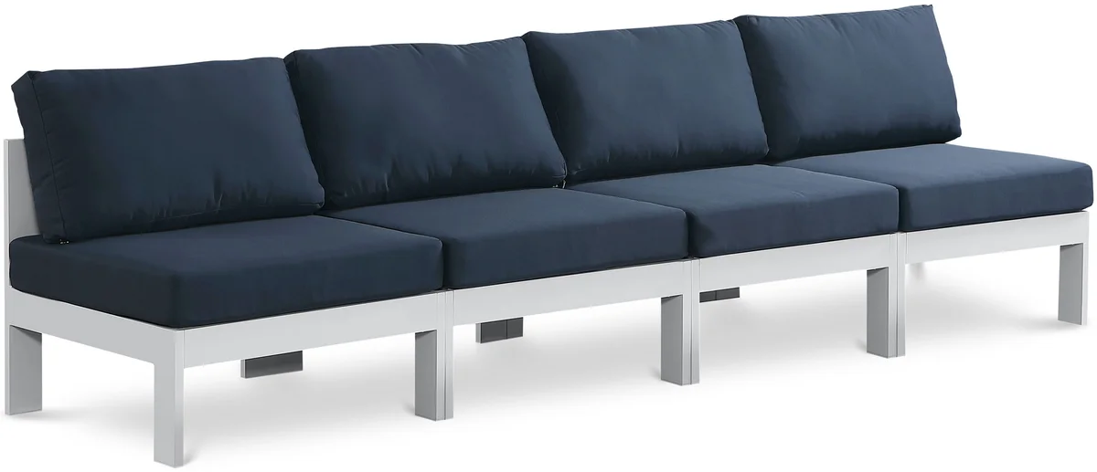 Nizuc - Outdoor Patio 4 Seat Armless Modular Sofa With White Frame - Navy