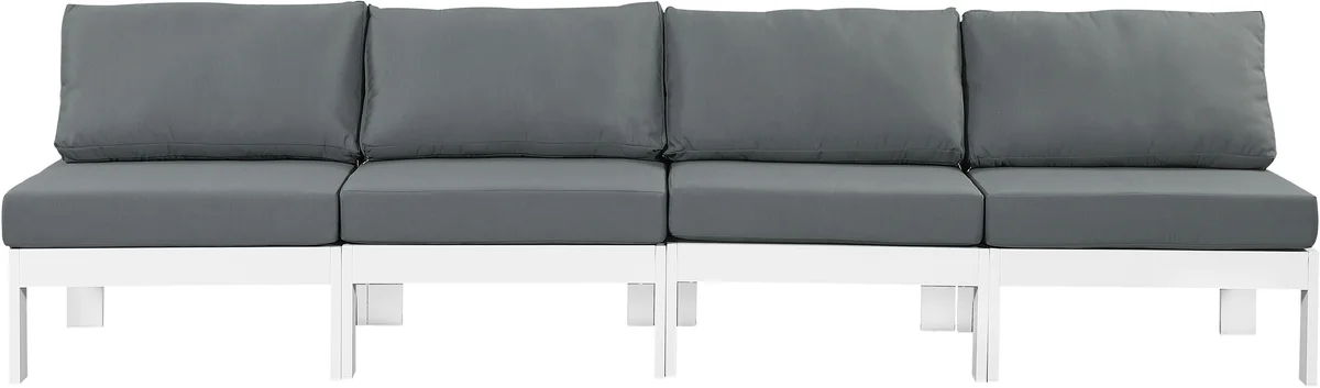 Nizuc - Outdoor Patio 4 Seat Armless Modular Sofa With White Frame - Gray