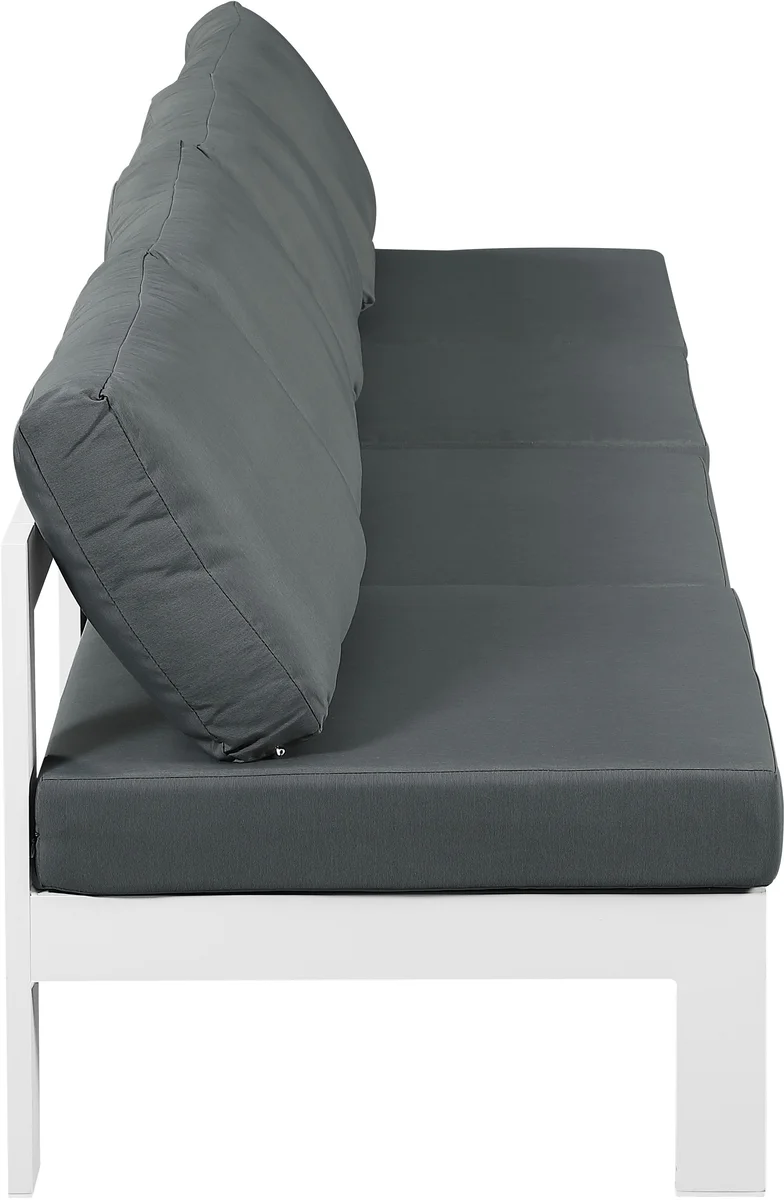 Nizuc - Outdoor Patio 4 Seat Armless Modular Sofa With White Frame - Gray
