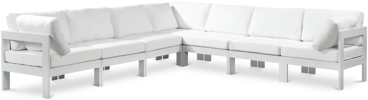 Nizuc - Outdoor Patio 7 Piece Modular Corner Sectional With White Frame - White