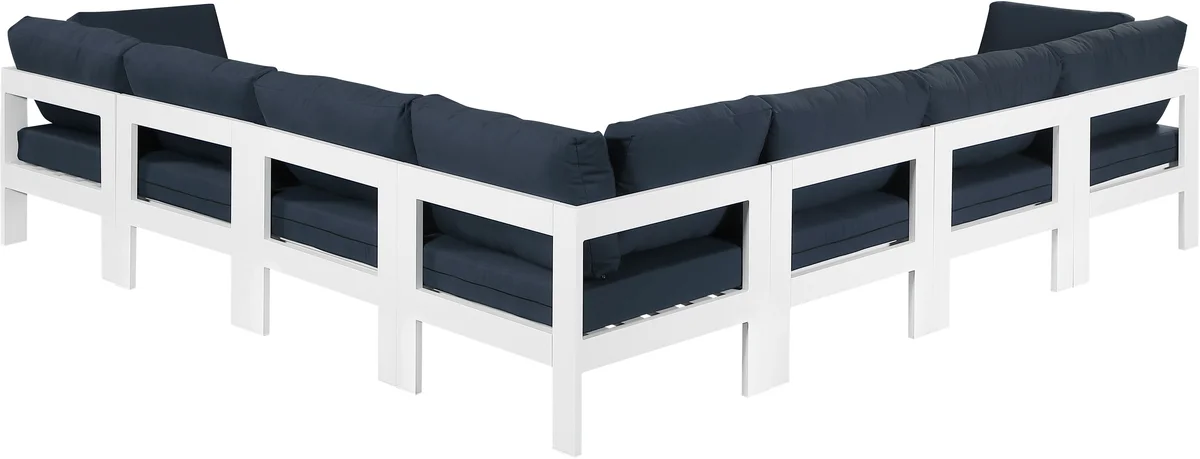 Nizuc - Outdoor Patio 7 Piece Modular Corner Sectional With White Frame - Navy