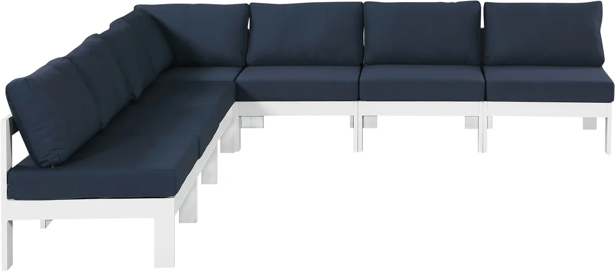 Nizuc - Outdoor Patio 7 Piece Modular Croner Armless Sectional With White Frame - Navy