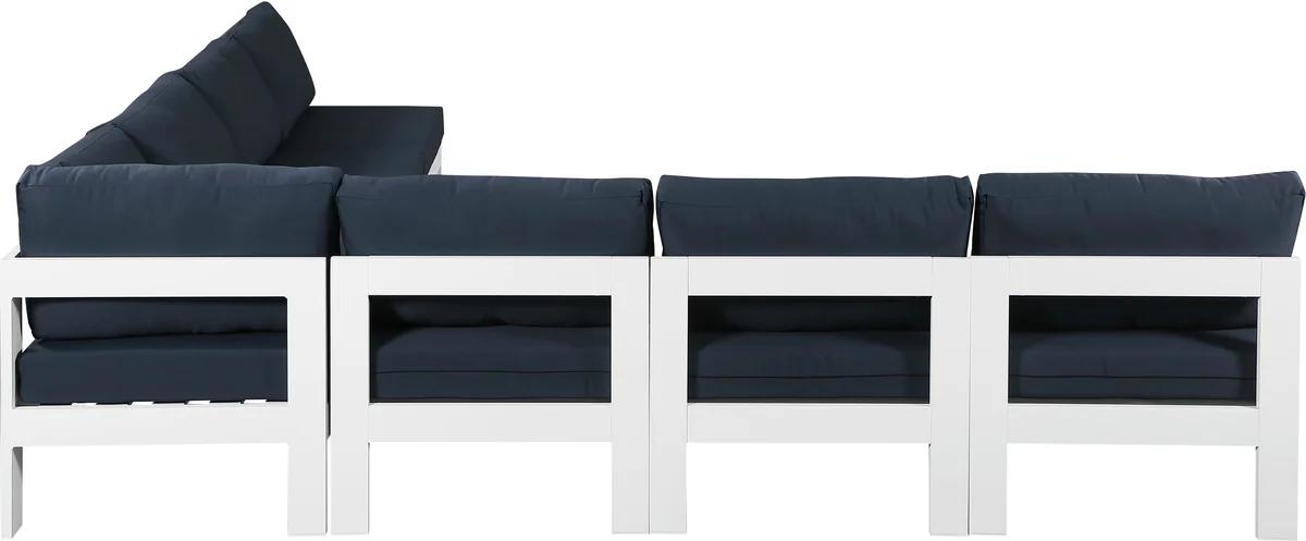 Nizuc - Outdoor Patio 7 Piece Modular Croner Armless Sectional With White Frame - Navy