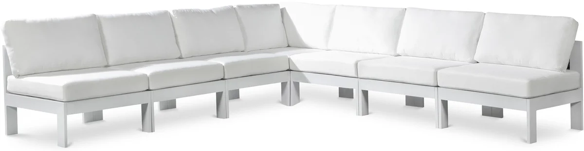 Nizuc - Outdoor Patio 7 Piece Modular Croner Armless Sectional With White Frame - White