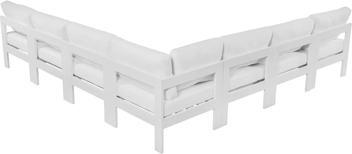 Nizuc - Outdoor Patio 7 Piece Modular Croner Armless Sectional With White Frame - White