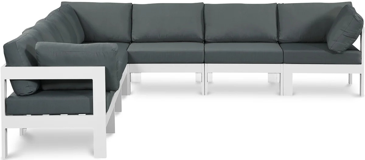 Nizuc - Outdoor Patio 7 Piece Modular Corner Sectional With White Frame - Gray