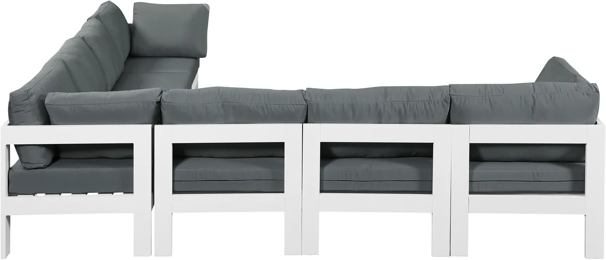 Nizuc - Outdoor Patio 7 Piece Modular Corner Sectional With White Frame - Gray