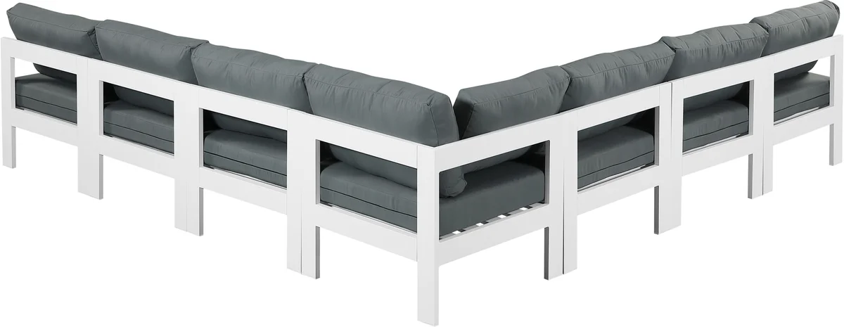 Nizuc - Outdoor Patio 7 Piece Modular Croner Armless Sectional With White Frame - Gray