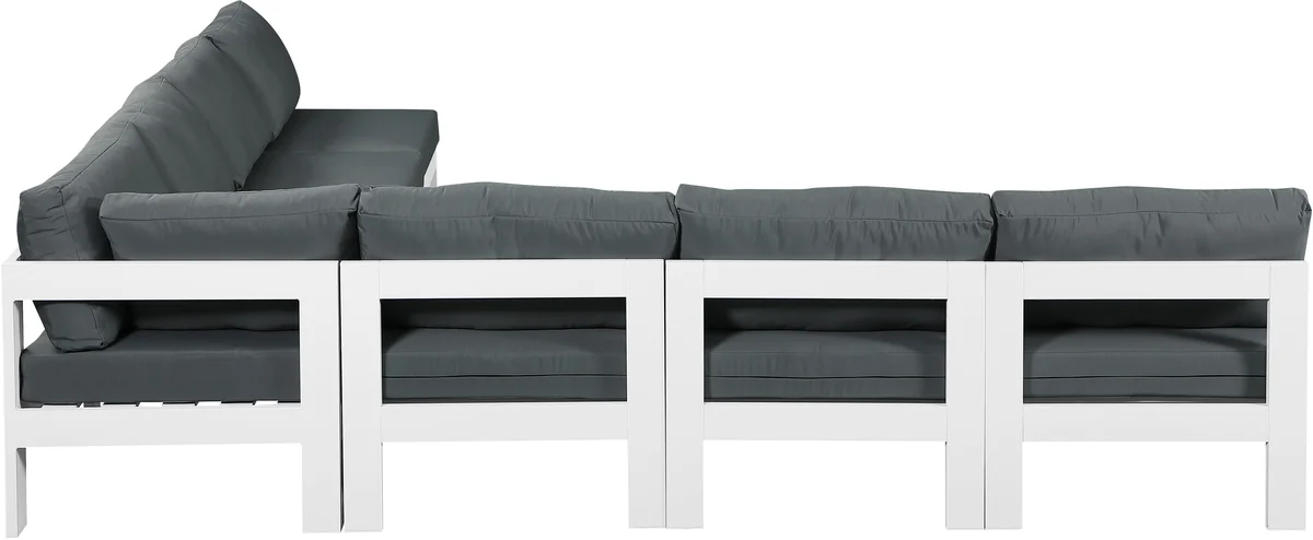 Nizuc - Outdoor Patio 7 Piece Modular Croner Armless Sectional With White Frame - Gray
