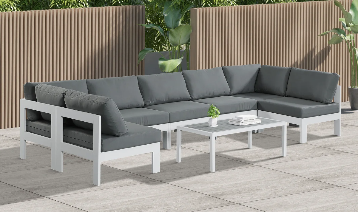 Nizuc - Outdoor Patio 7 Piece Modular Sectional With White Frame - Gray - View 2