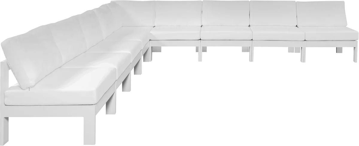 Nizuc - Outdoor Patio 9 Piece Modular Corner Armless Sectional With White Frame - White