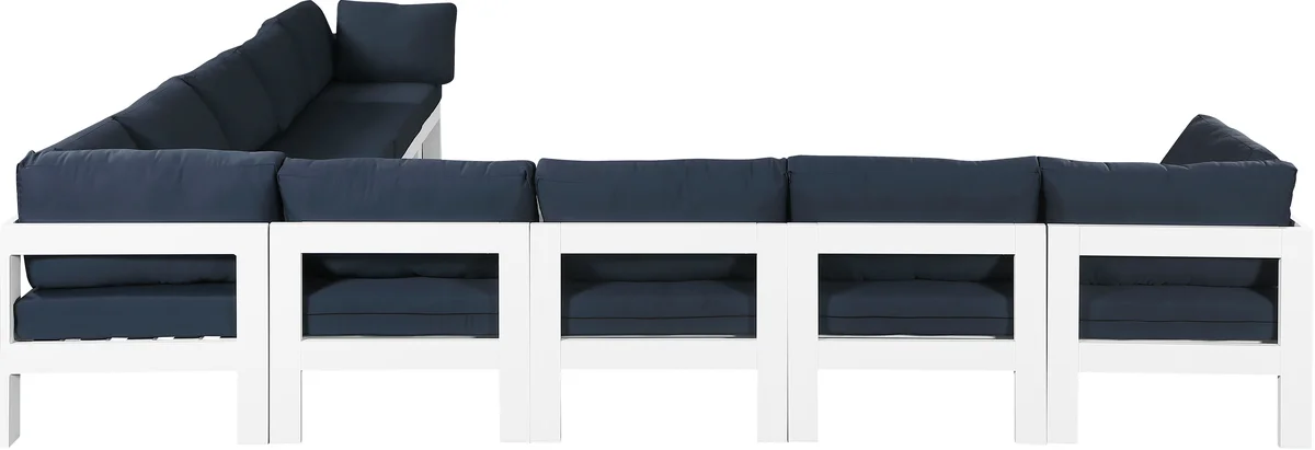 Nizuc - Outdoor Patio 9 Piece Modular Corner Sectional With White Frame - Navy