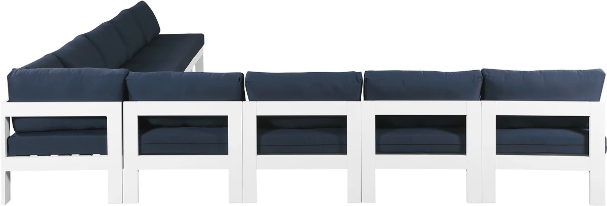 Nizuc - Outdoor Patio 9 Piece Modular Corner Armless Sectional With White Frame - Navy