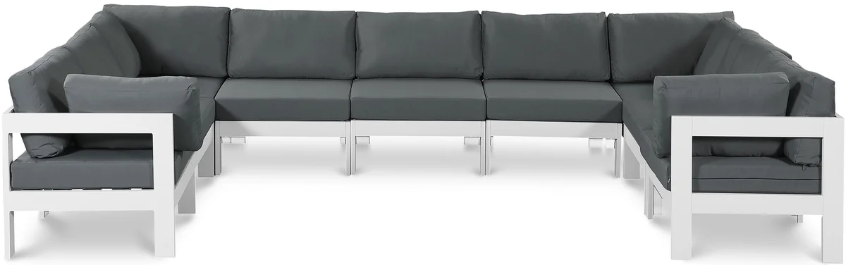 Nizuc - Outdoor Patio 9 Piece Modular Sectional With White Frame - Gray