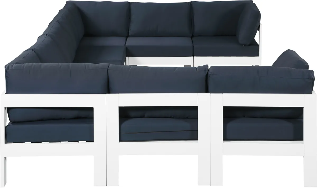 Nizuc - Outdoor Patio 9 Piece Modular Sectional With White Frame - Navy