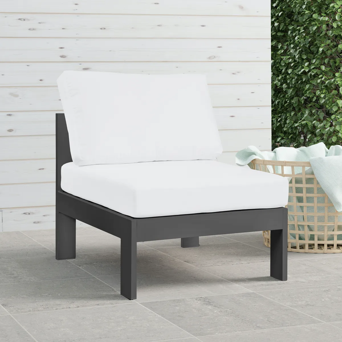 Nizuc - Outdoor Patio Armless Chair With Gray Frame - White - View 2
