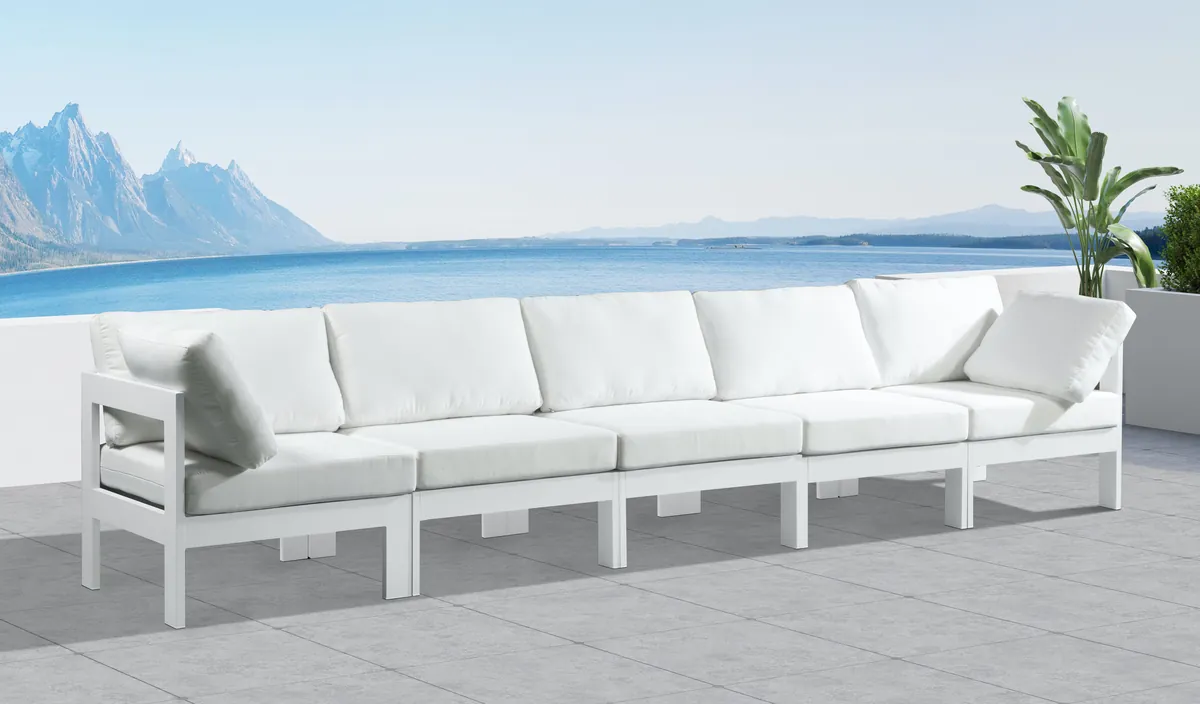 Nizuc - Outdoor Patio 5 Seat Modular Sofa With White Frame - White - View 2