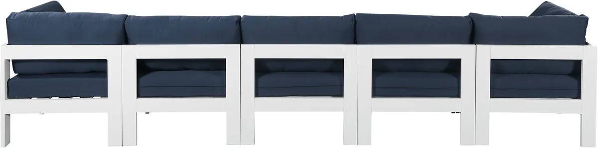 Nizuc - Outdoor Patio 5 Seat Modular Sofa With White Frame - Navy