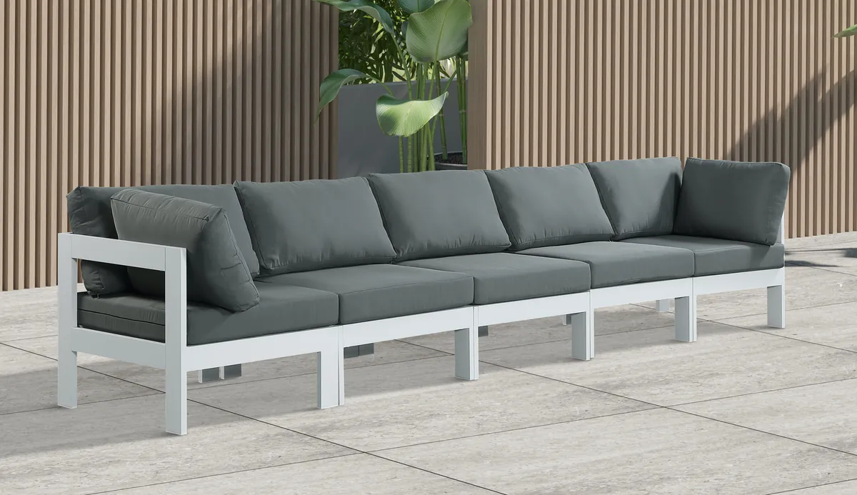 Nizuc - Outdoor Patio 5 Seat Modular Sofa With White Frame - Gray - View 2