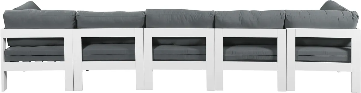 Nizuc - Outdoor Patio 5 Seat Modular Sofa With White Frame - Gray