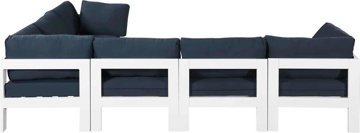 Nizuc - Outdoor Patio 6 Piece Modular Sectional With White Frame - Navy