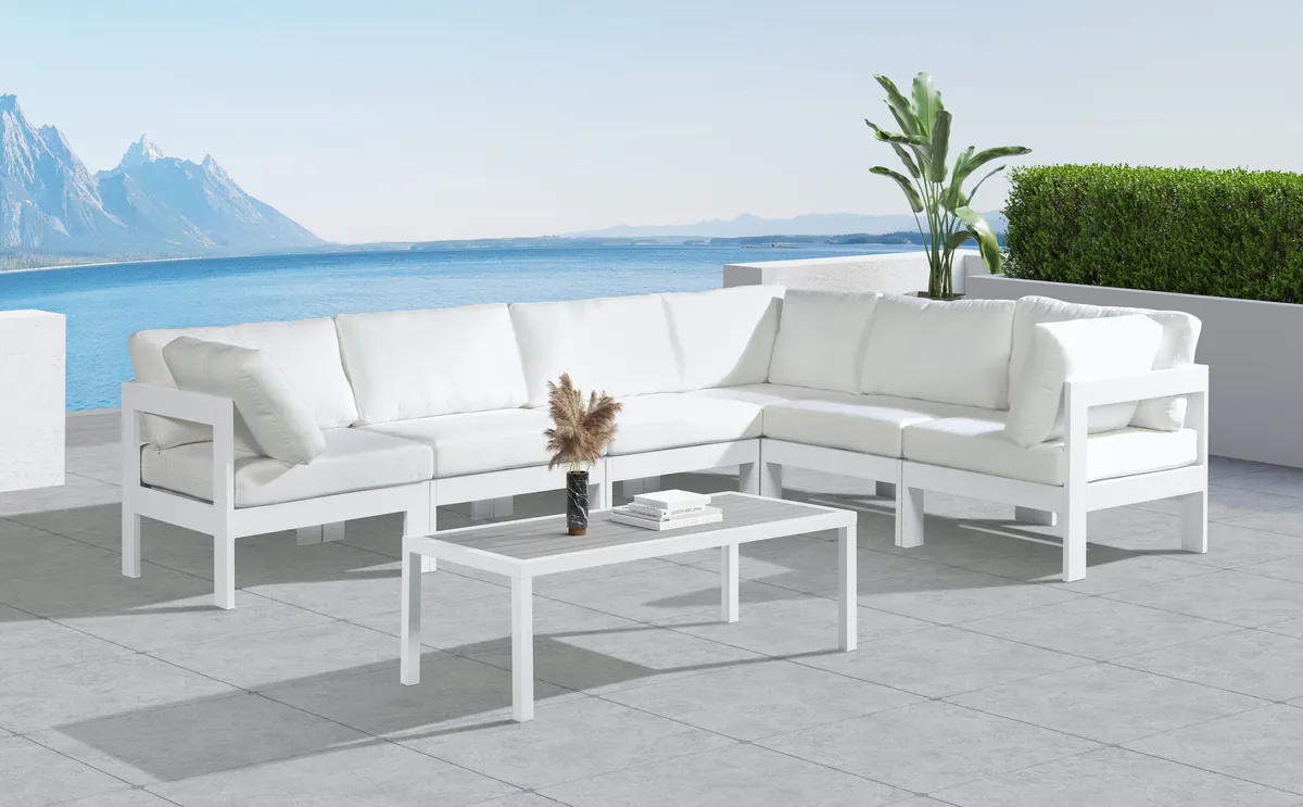 Nizuc - Outdoor Patio 6 Piece Modular Sectional With White Frame - White - View 2