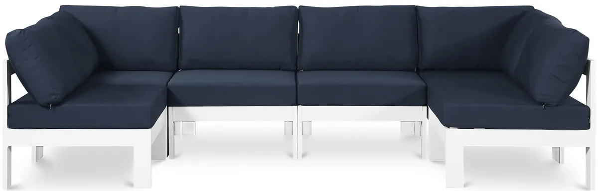 Nizuc - Outdoor Patio 6 Piece Modular U-Shaped Sectional With White Frame - Navy