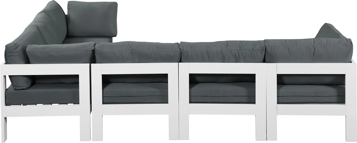 Nizuc - Outdoor Patio 6 Piece Modular Sectional With White Frame - Gray
