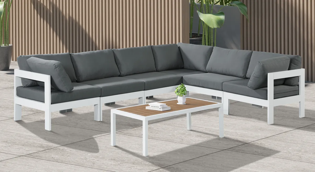 Nizuc - Outdoor Patio 6 Piece Modular Sectional With White Frame - Gray - View 2
