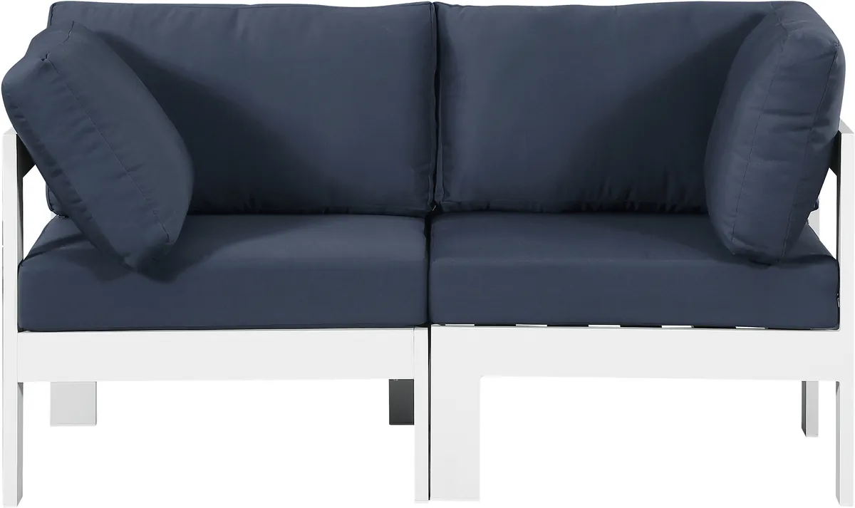 Nizuc - Outdoor Patio 2 Seat Modular Sofa With White Frame - Navy