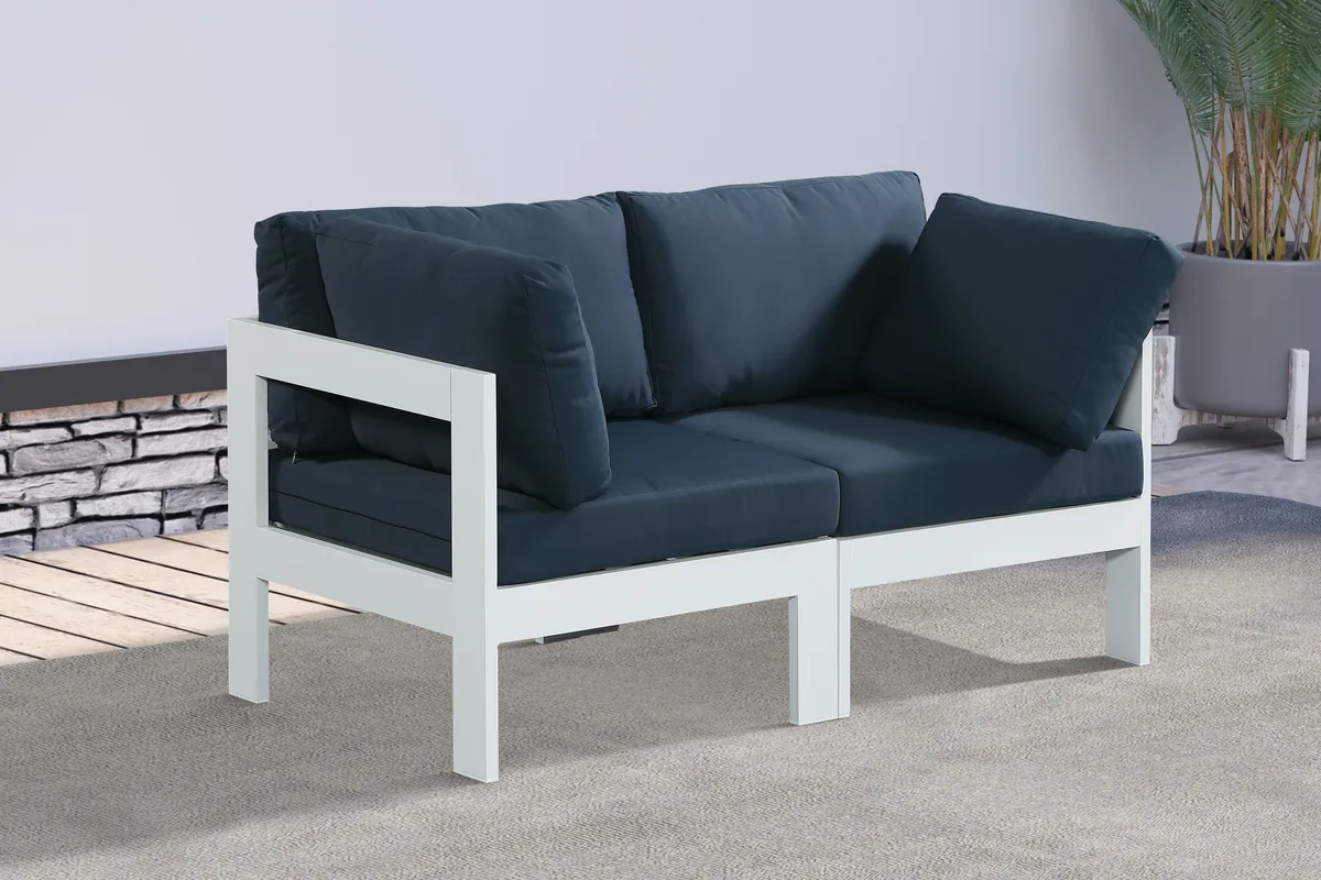 Nizuc - Outdoor Patio 2 Seat Modular Sofa With White Frame - Navy - View 2