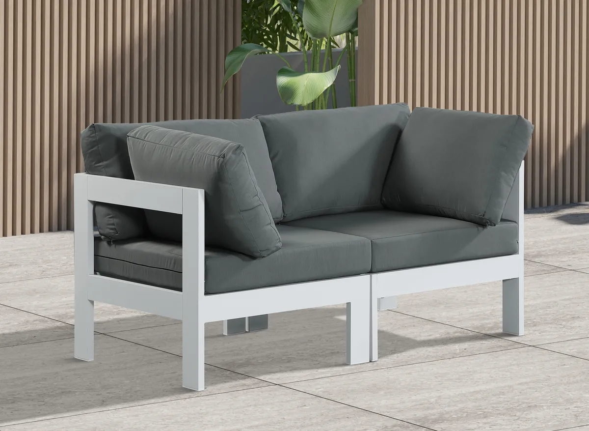 Nizuc - Outdoor Patio 2 Seat Modular Sofa With White Frame - Gray - View 2