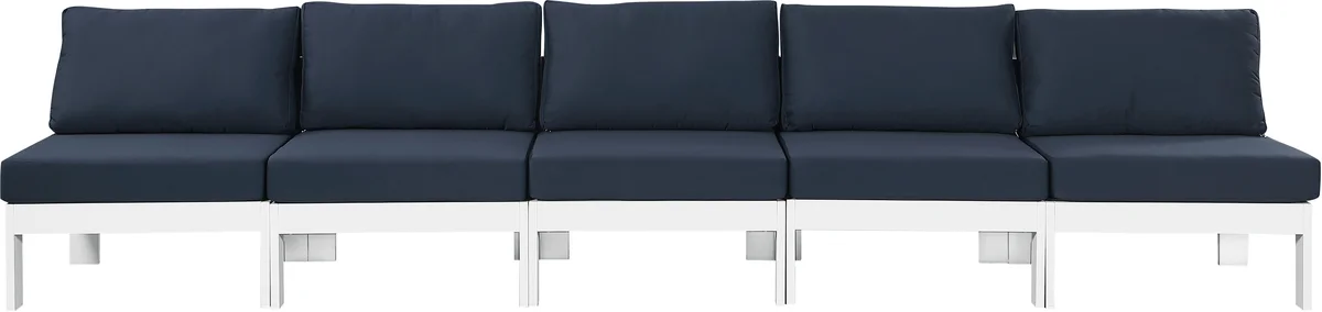 Nizuc - Outdoor Patio 5 Seat Modular Armless Sofa With White Frame - Navy