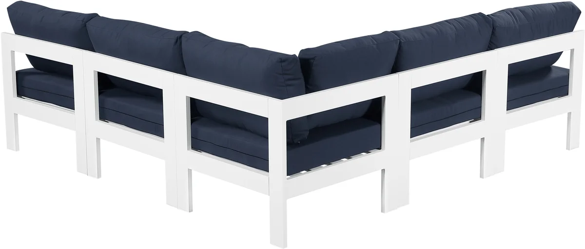 Nizuc - Outdoor Patio 5 Piece Modular Corner Armless Sectional With White Frame - Navy