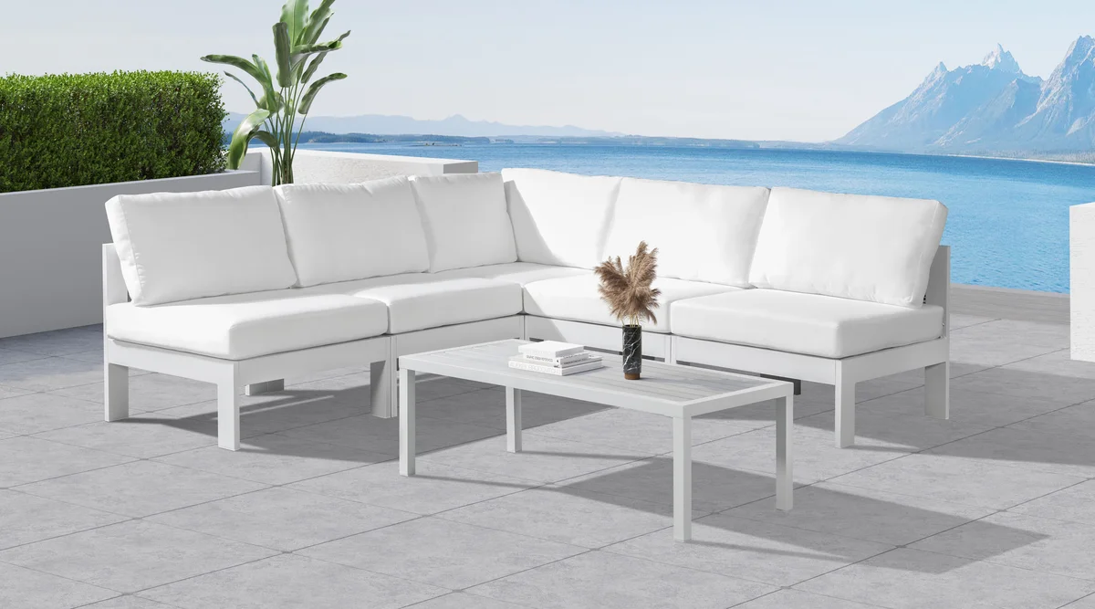 Nizuc - Outdoor Patio 5 Piece Modular Corner Armless Sectional With White Frame - White - View 2