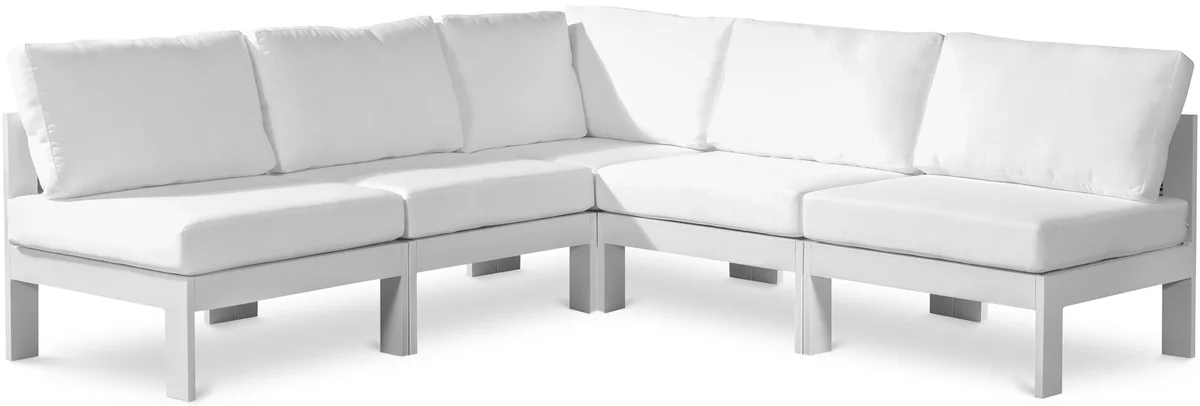 Nizuc - Outdoor Patio 5 Piece Modular Corner Armless Sectional With White Frame - White