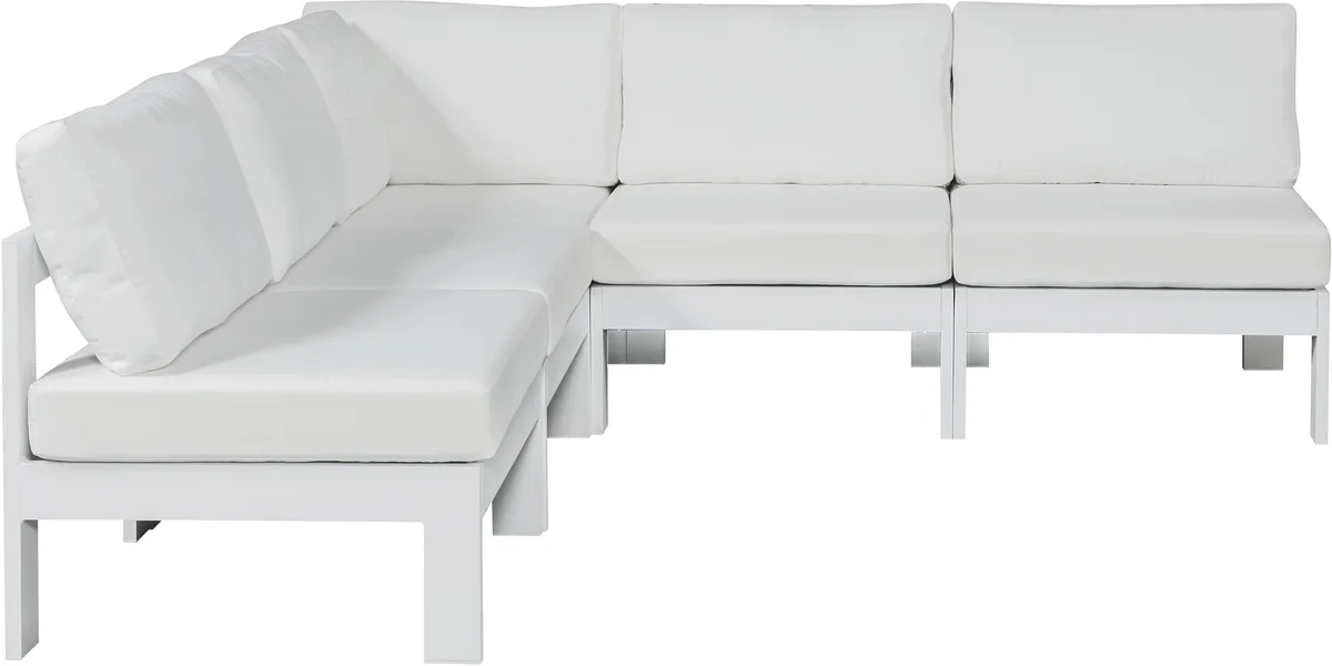 Nizuc - Outdoor Patio 5 Piece Modular Corner Armless Sectional With White Frame - White