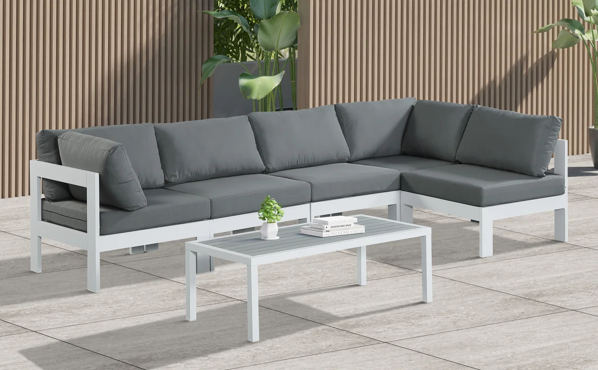Nizuc - Outdoor Patio 5 Piece Modular Sectional With White Frame - Gray