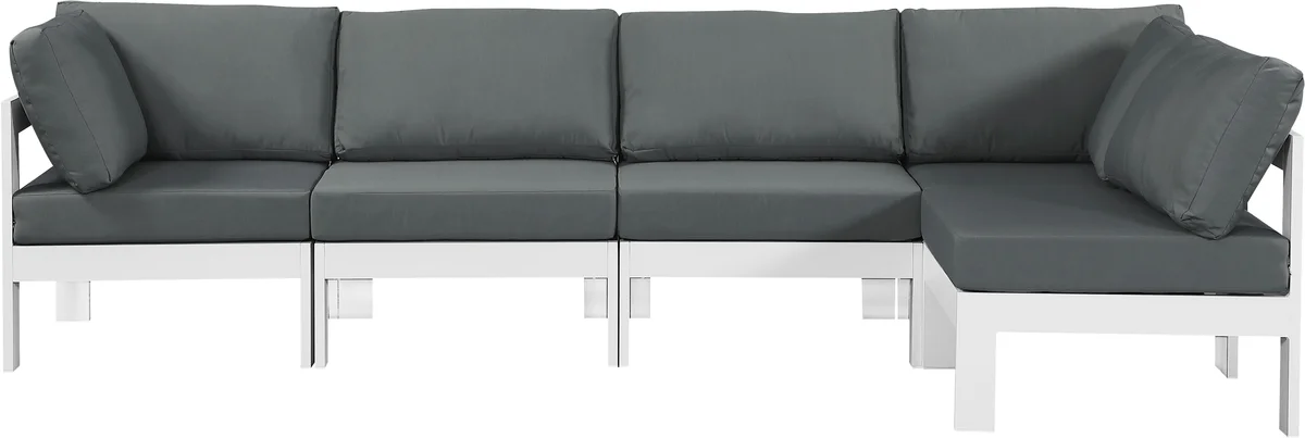 Nizuc - Outdoor Patio 5 Piece Modular Sectional With White Frame - Gray - View 2