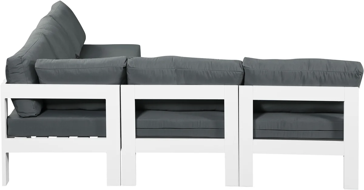 Nizuc - Outdoor Patio 5 Piece Modular Corner Armless Sectional With White Frame - Gray