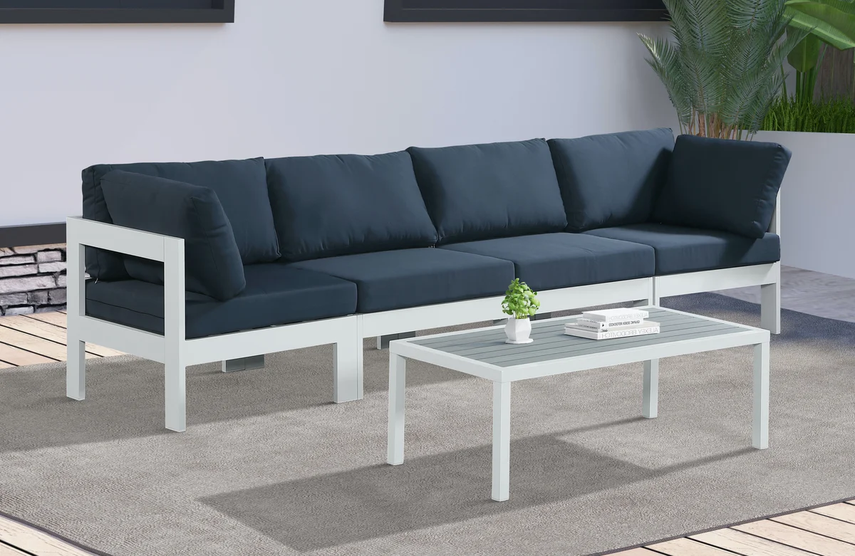 Nizuc - Outdoor Patio 4 Seat Modular Sofa With White Frame - Navy - View 2